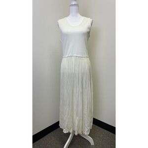 CC Collection Womens Ribbed Knit Crinkle Skirt Sleeveless Maxi Dress Ivory L USA